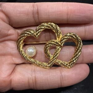 Gold Heart Brooch with Pearl Accent
